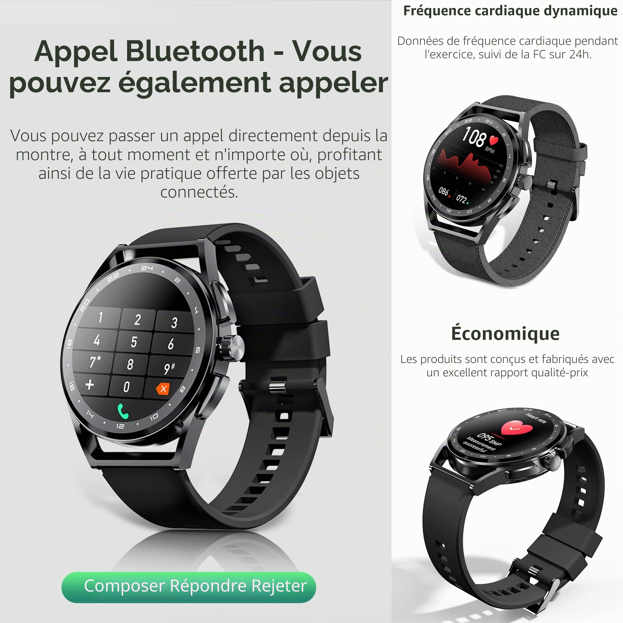 Montre Connectée Homme avec Appel Bluetooth 5.0/Numérotation, Smartwatch Compatible Samsung Huawei Xiaomi Android iOS Podometre Etanche IP68 GPS Partagé Montre Sport Cardiofrequencemetre (Noir)