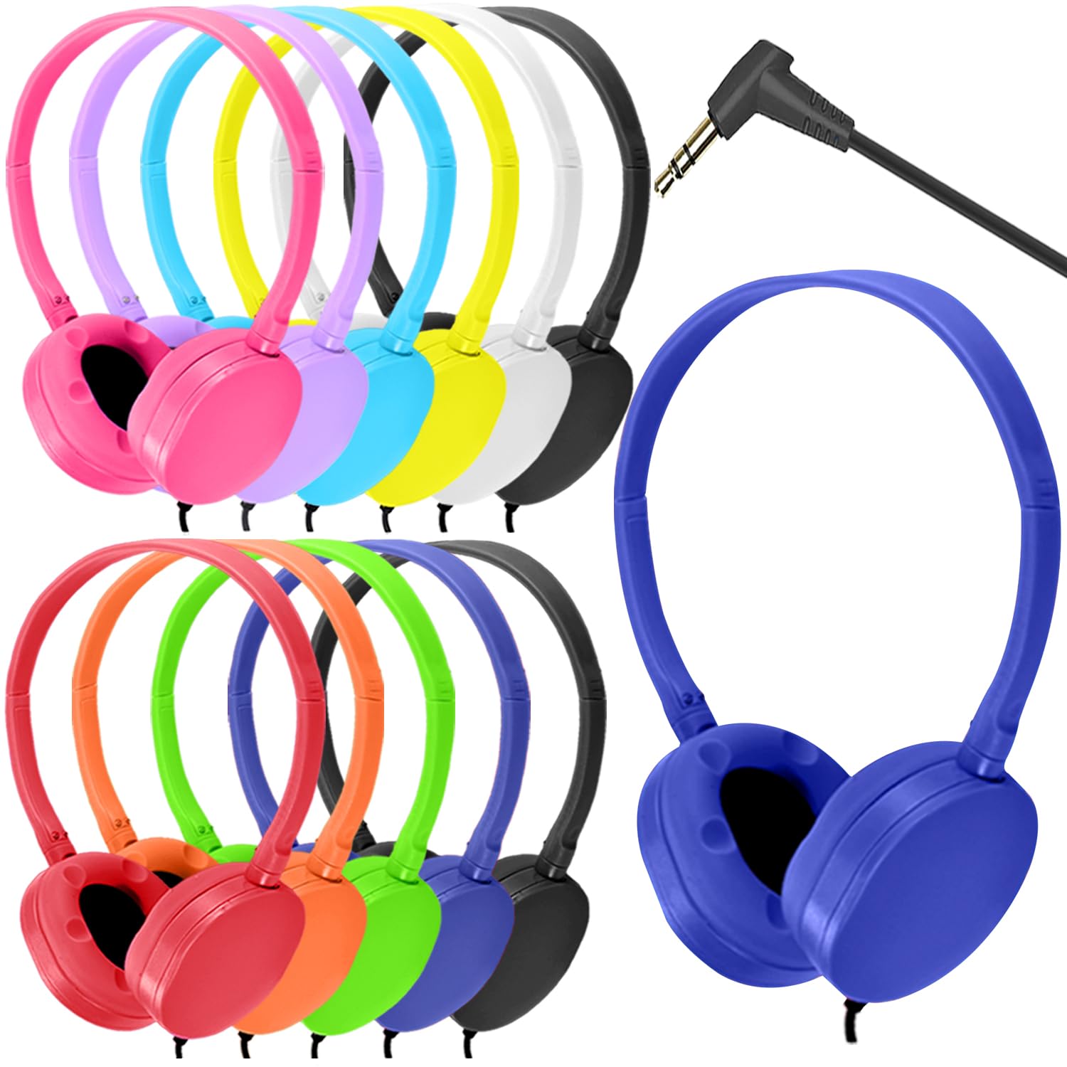 Wensdo Kids Bulk Headphones 12 Pack for Classroom School, Wholesale Durable Wired Earphones Class Room for Student Children Teens Boys Girls, HD Sound