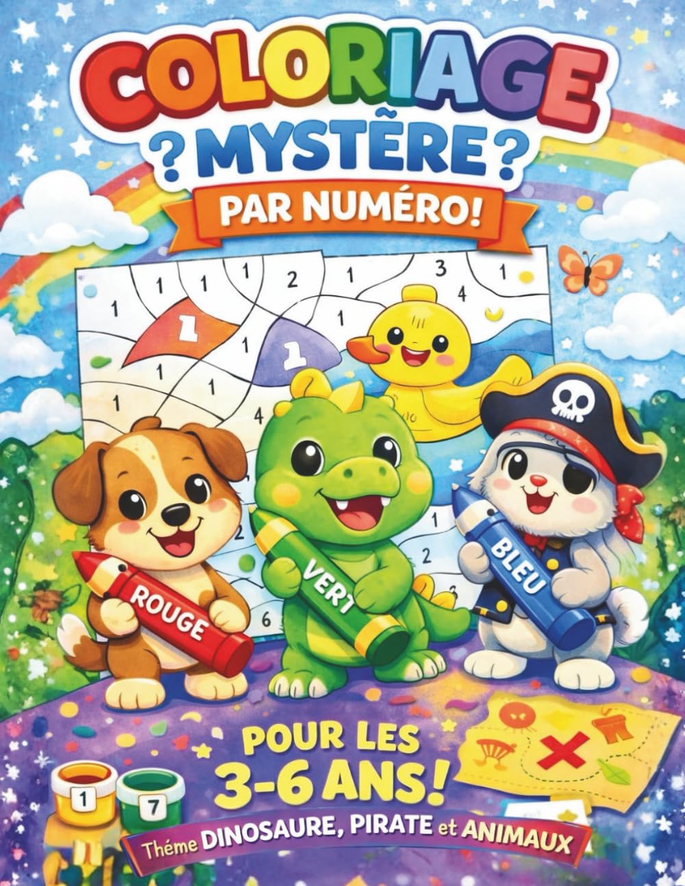 Coloriage Mystère par Numéro – Thème Dinosaure, Pirate et Animaux.: Livre de coloriage par chiffre pour enfants de 3 à 6 ans