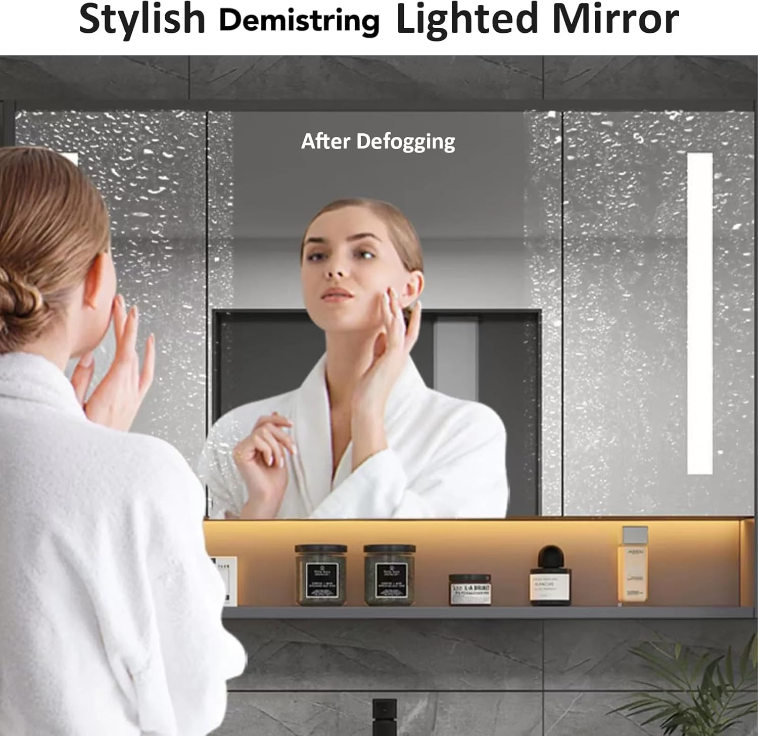 64IN Double Sink Bathroom Vanity - One Key Demisting Mirror Cabinet & Smart Light | Integrated Basin Bathroom Cabinet