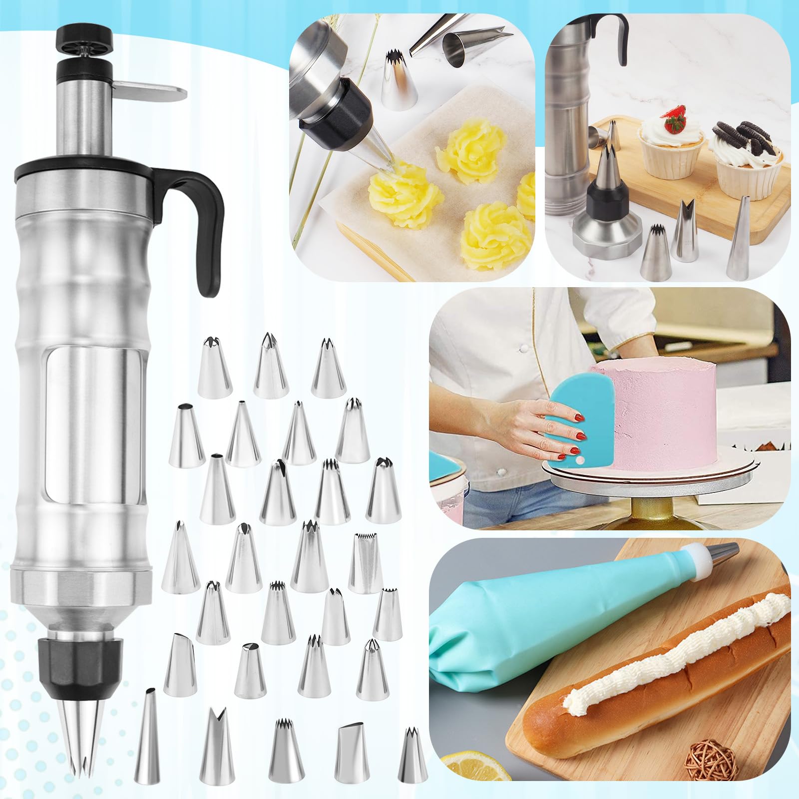 Erzekrim 40PCS Douilles de Décoration de Gâteau Douille Patisserie Seringue Gateau Seringue Alimentaire Patisserie Poches à Douille Réutilisables en Silicone pour Gâteaux Cupcakes Pâtisseries (Noir)