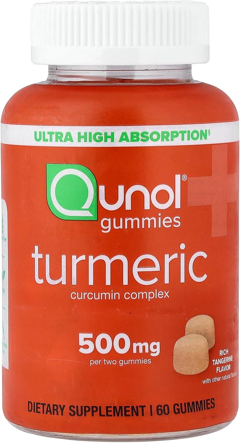 Qunol Turmeric Curcumin Gummies 500 mg Delicious Gummy Supplements Helps Support an Active Lifestyle, Orange, 60 Count