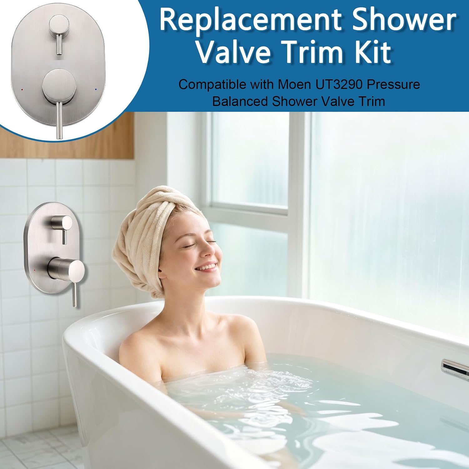 UT3290BN Brushed Nickel Shower Valve Trim Kit Compatible with Moen Align M-CORE 3-Series 2-Handle Shower Faucet Trim Includes 1213 Cartridge for Moen U232 U362 M-CORE Mixing Valve, Valve Require