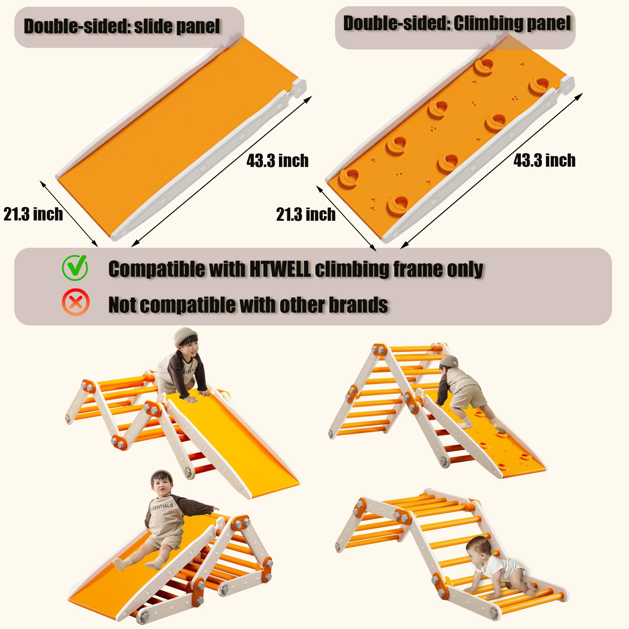 Juguetes de escalada compatibles con diapositivas, juego de triángulos Pikler para niños, multifunción plegable para interiores (naranja) 2