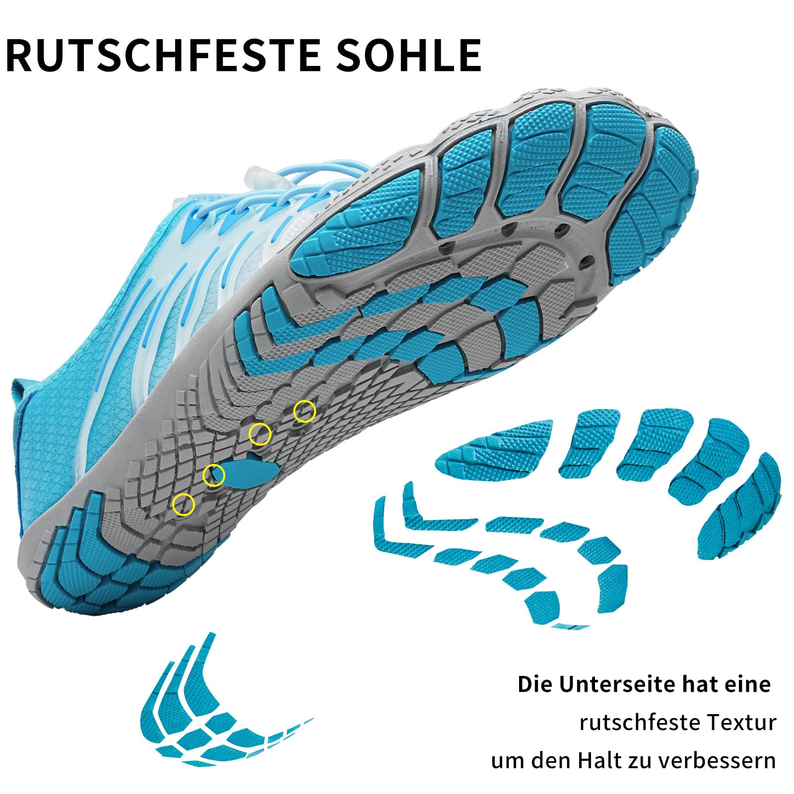 WateLves Unisex Barfußschuhe Damen Herren Wasserschuhe Badeschuhe Schnell Trocknend Weich Traillaufschuhe Fitnessschuhe mit rutschfest Sohle & Breiter Zehenbox