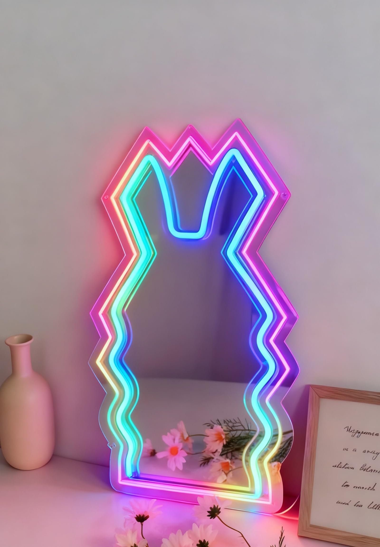 Cute Animal RGB Neon Sign Mirror - Wedding Home Decor Wall Art Light for Bedroom Living Room Dressing Room Party Decorations