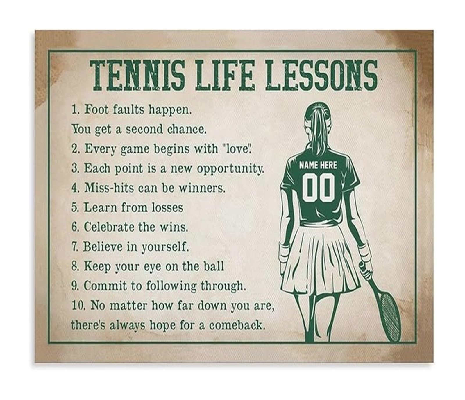 Motivational Tennis Poster Inspirational Wall-Art for Fans Players Coaches Club Game Room(Framed,16x24inch(40x60cm))
