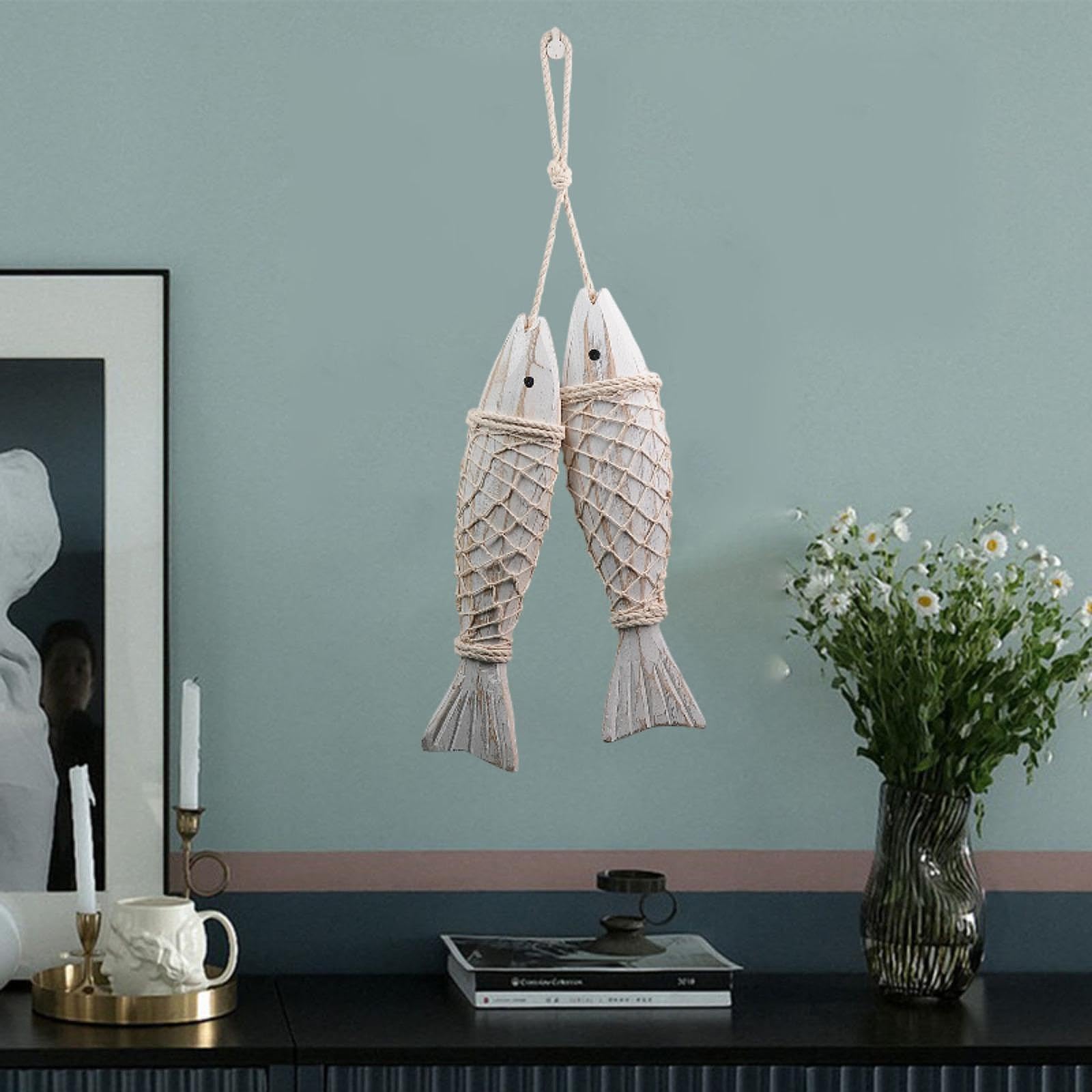 Amazon.co.jp: Cuticate 吊り下げ木製魚飾り、魚の彫刻、木製
