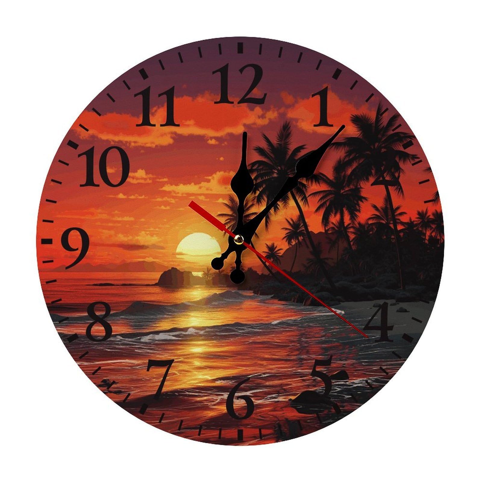 NTVOWPZO 10 Inch Wall Clock Tropical Sunset Battery Operated Wall Clocks Silent Non-Ticking Round Wall Clock for Living Room Kitchen Home Office Wall Decorative Clock