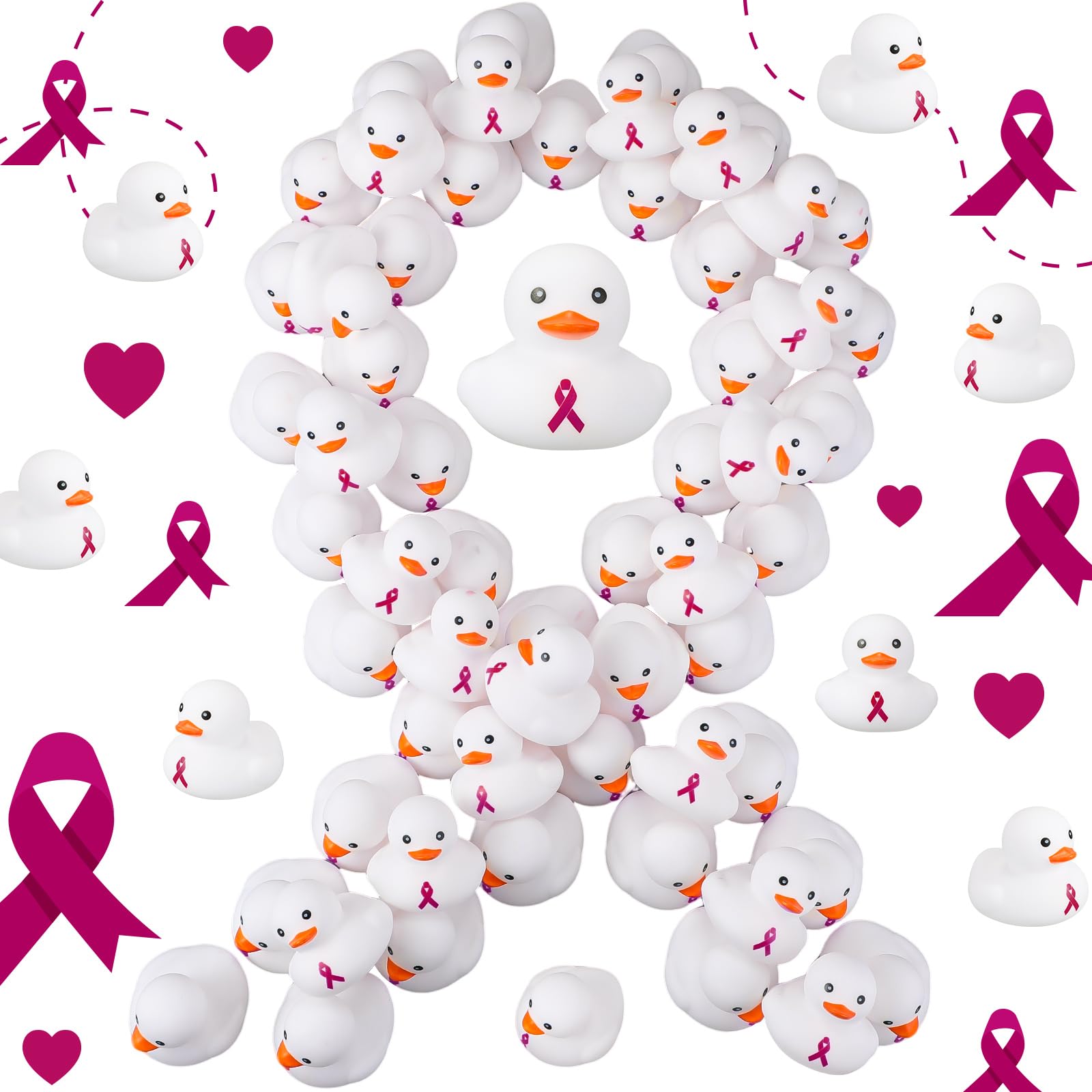 Photo 1 of 100 Pcs Ribbon Rubber Duck Leukemia Awareness Products Heart Health Awareness Gifts Small Rubber Ducky for Cancer Health Disease Event Public Charity Supplies(Purple Ribbon)