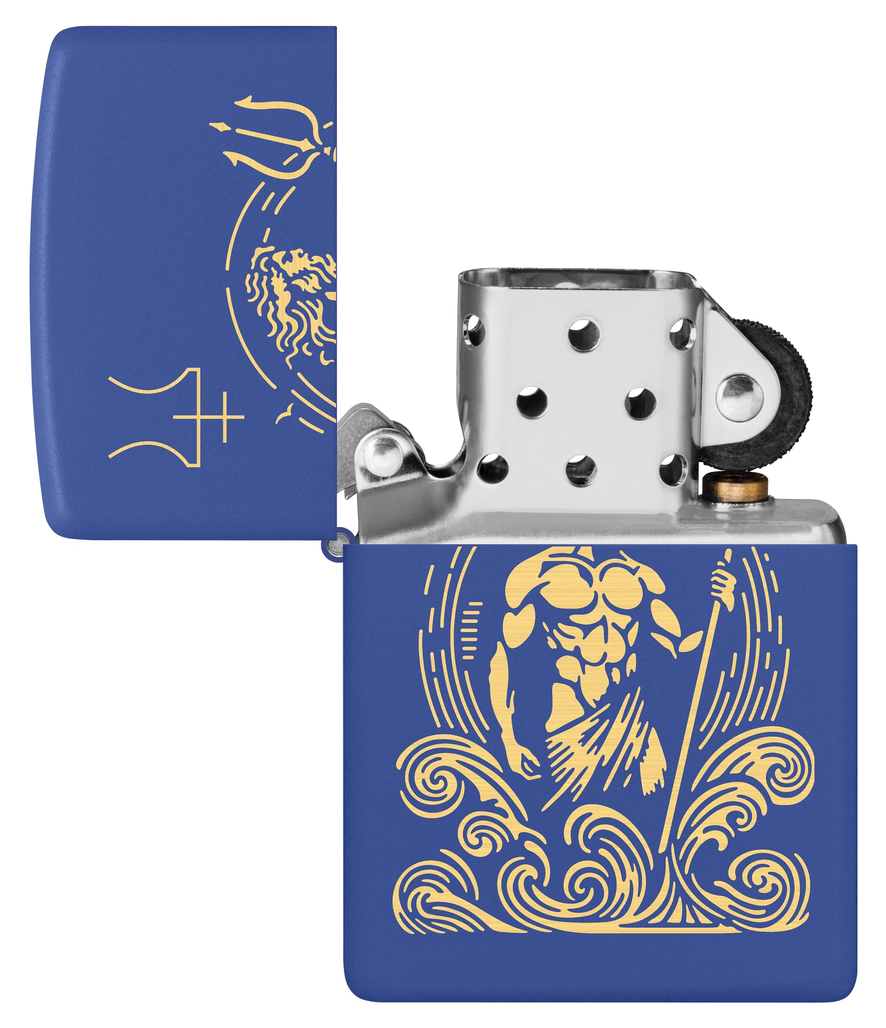 Zippo Accendino da tempesta – God Nettune, Royal Blue Matte, Laser Engrave – Ricaricabile – Riutilizzabile – Design antivento – Confezione regalo – Made in USA