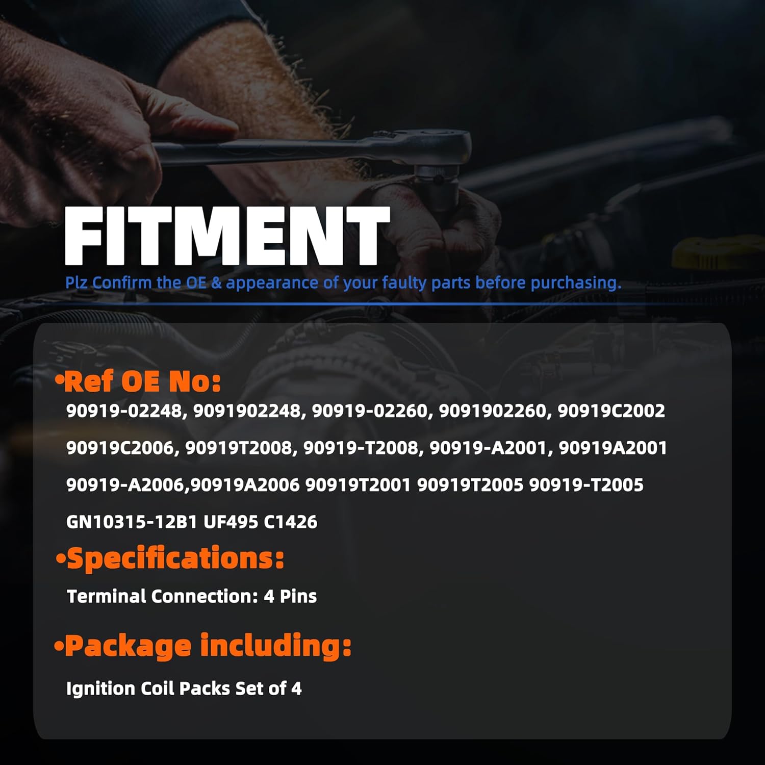 Ignition Coil UF495 for Toyota Camry 2.4L 06-11 Corolla 2.4L 09-10 Matrix 2.4L 09-12 Solara 2.4L 07-08 Tacoma 2.7L 05-23 4Runner 2.7L 2010 for Scion XB 2.4L 08-15 90919-02248