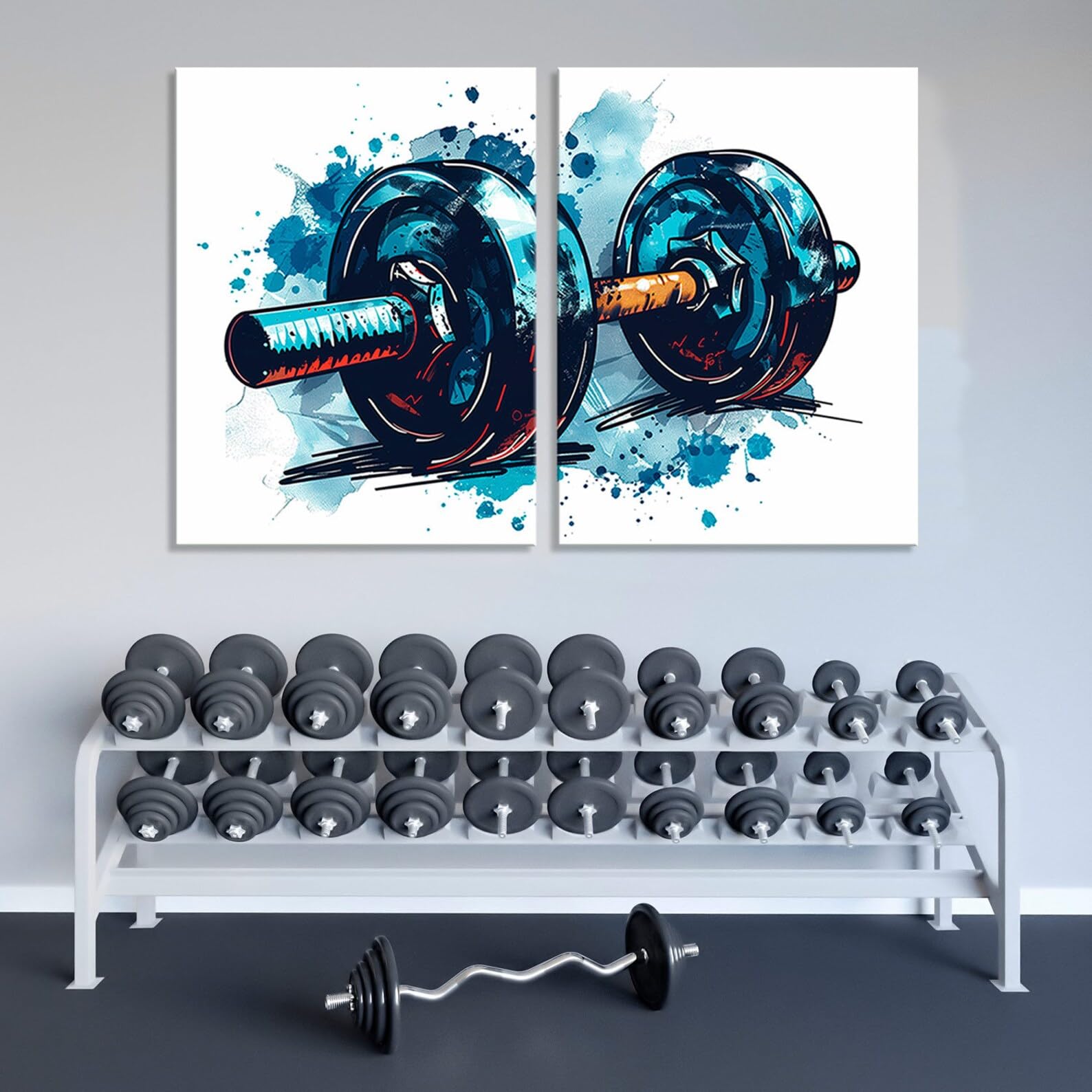 CAOXTART Painted Dumbbell Oil Painting Art Canvas Print: Fitness Motivation Wall Pictures for Living Room, Home Decor Posters(50x70cmx2/Internal Frame)