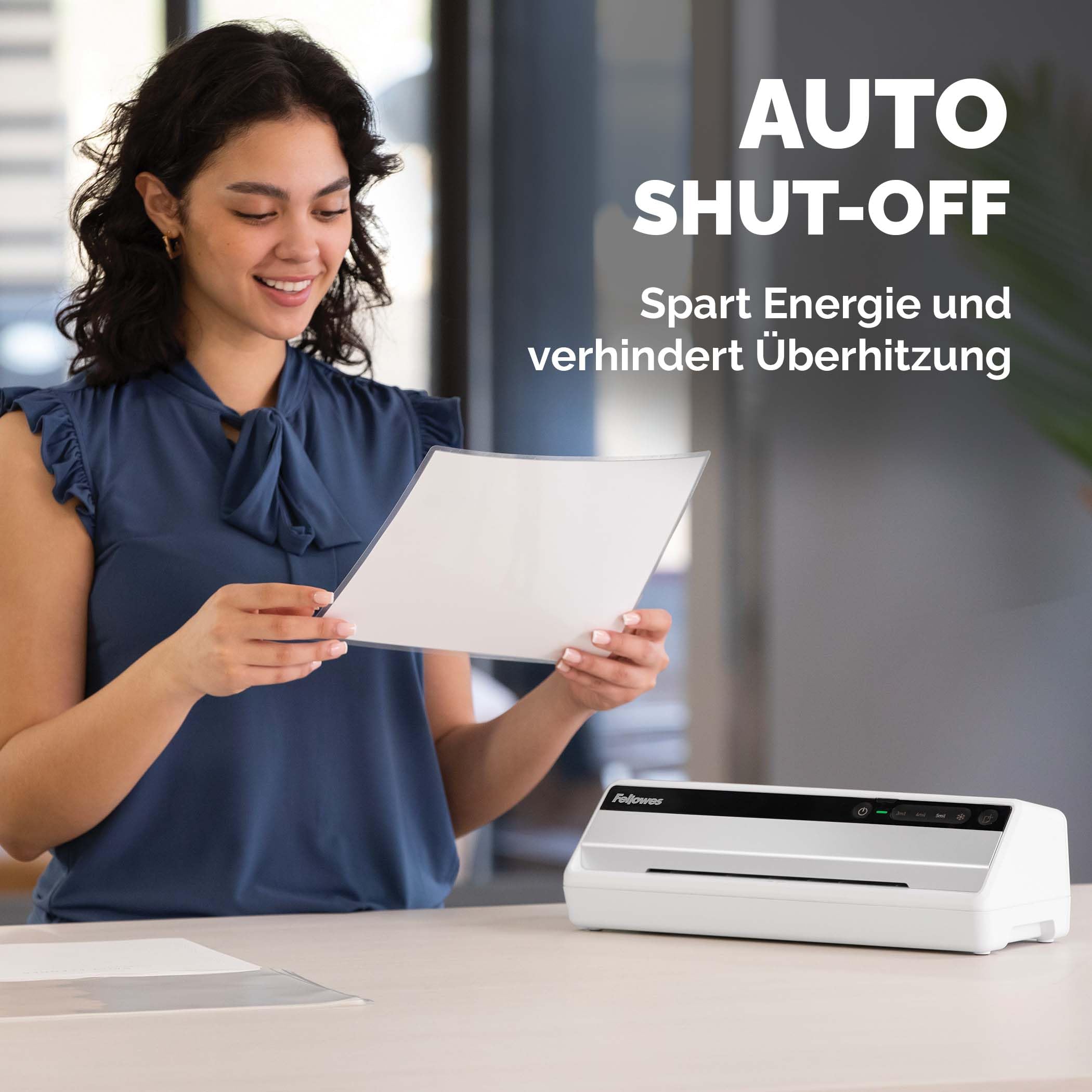 Fellowes Saturn A4 Laminiergerät fürs Büro – InstaHeat, 60 Sek. Aufwärmzeit, Staufreigabe, Auto-Abschaltung – für 80/100/125 Mikron – inkl. 10 Folien – für Zuhause & Büro