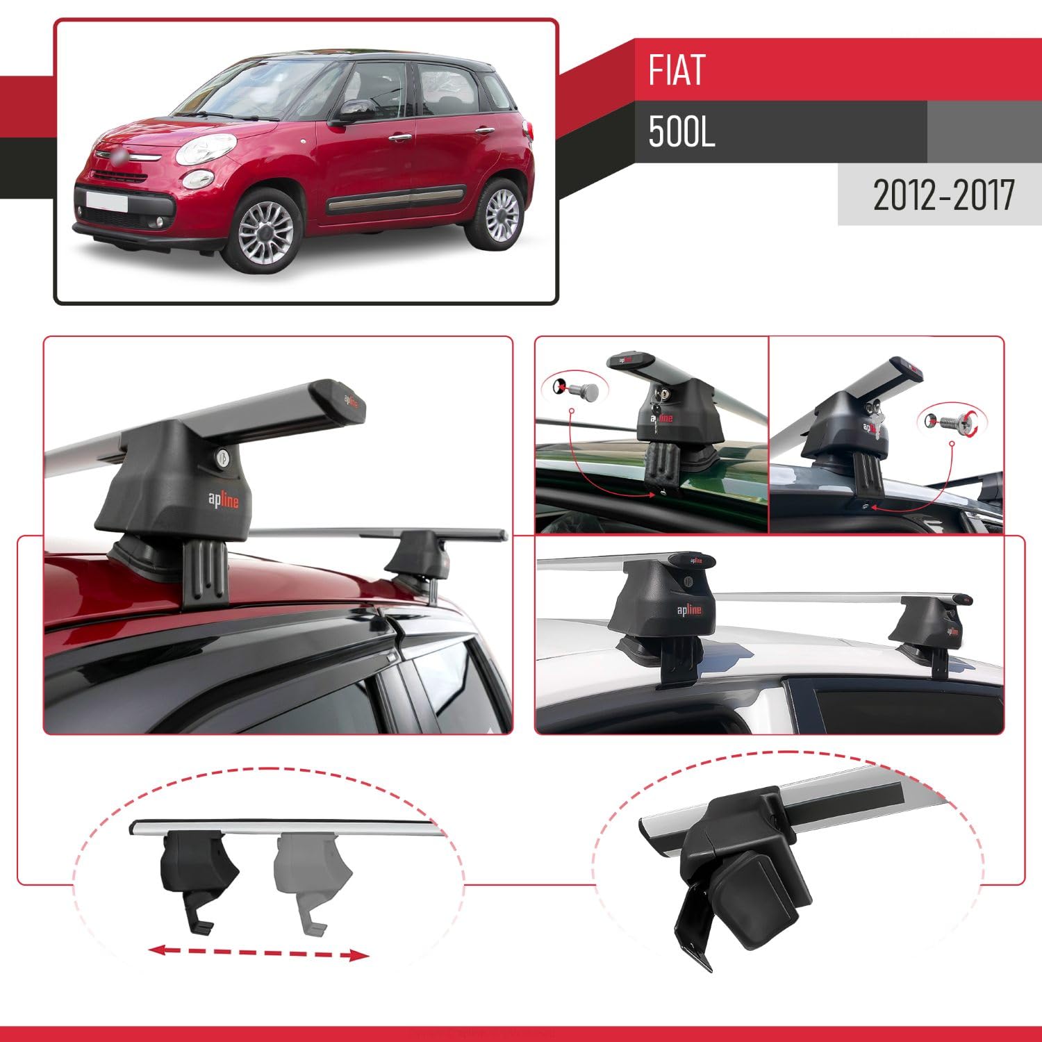 Compatibile con Fiat 500 L 2012-2017 ACE-4 Barre Tetto Portapacchi Auto Barre Portatutto Grigo Alluminio 2 Barre