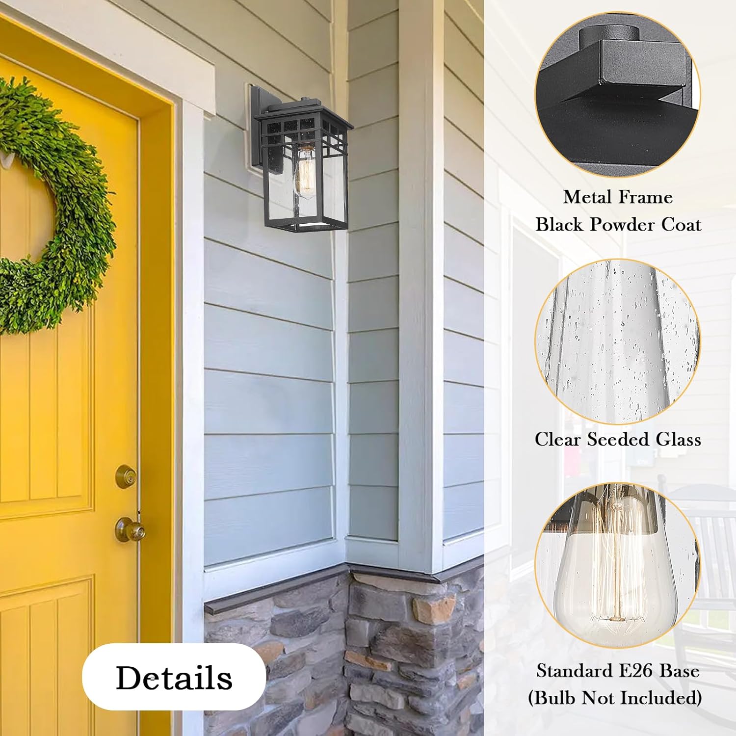 Outdoor Light Fixtures Wall Mount, Modern Farmhouse Exterior Wall Sconces with Seeded Glass for Porch, Waterproof Industrial Craftsman Carriage Lantern Lamp Outside for House Patio Garage,2 Pack