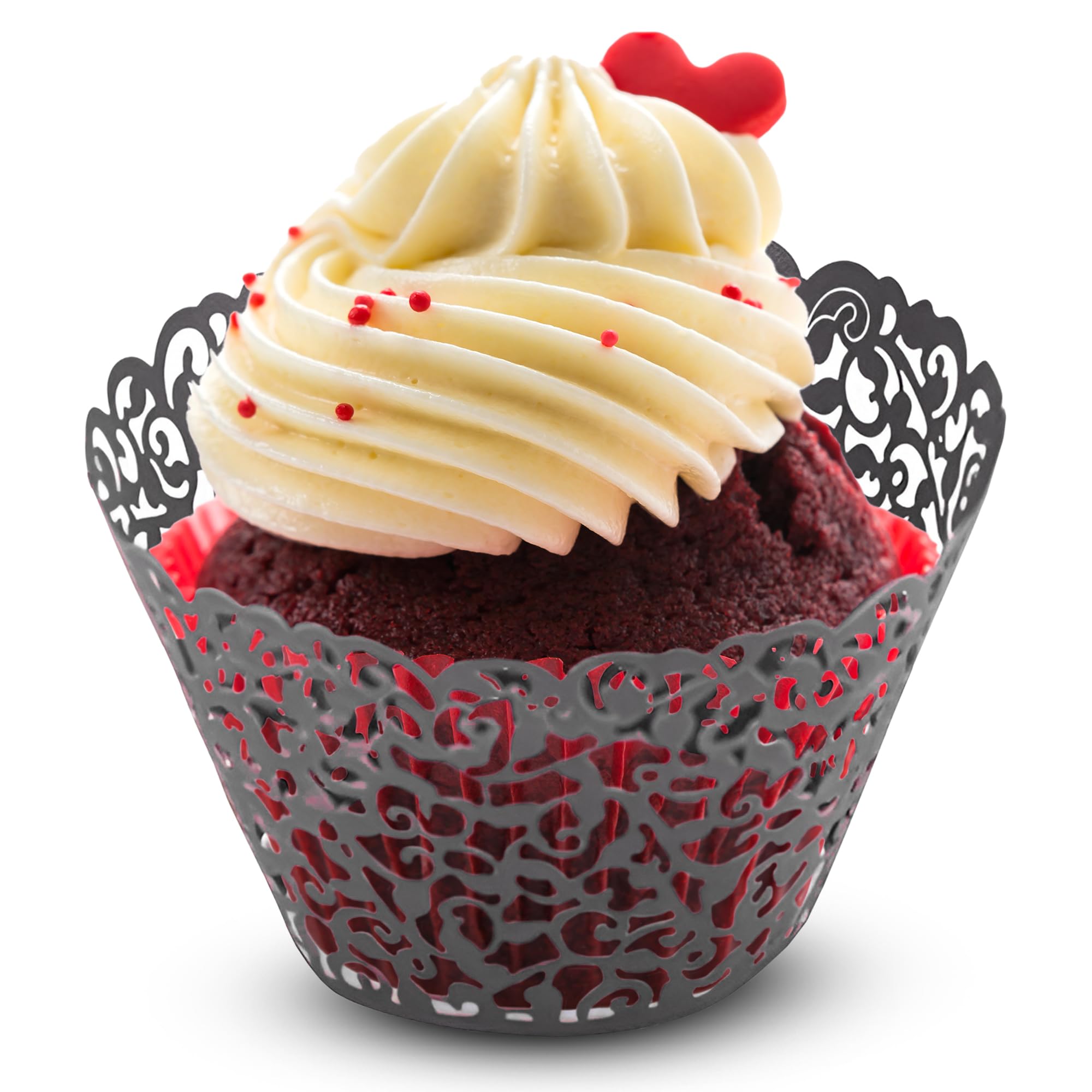 WedDecor Black Cupcake Wrapper Liners for Muffins, Laser Cut Lace Baking Cups, Elegant Disposable Muffin Holders for Weddings, Engagements, Birthdays, Baby Showers & Holiday Events, 25pcs