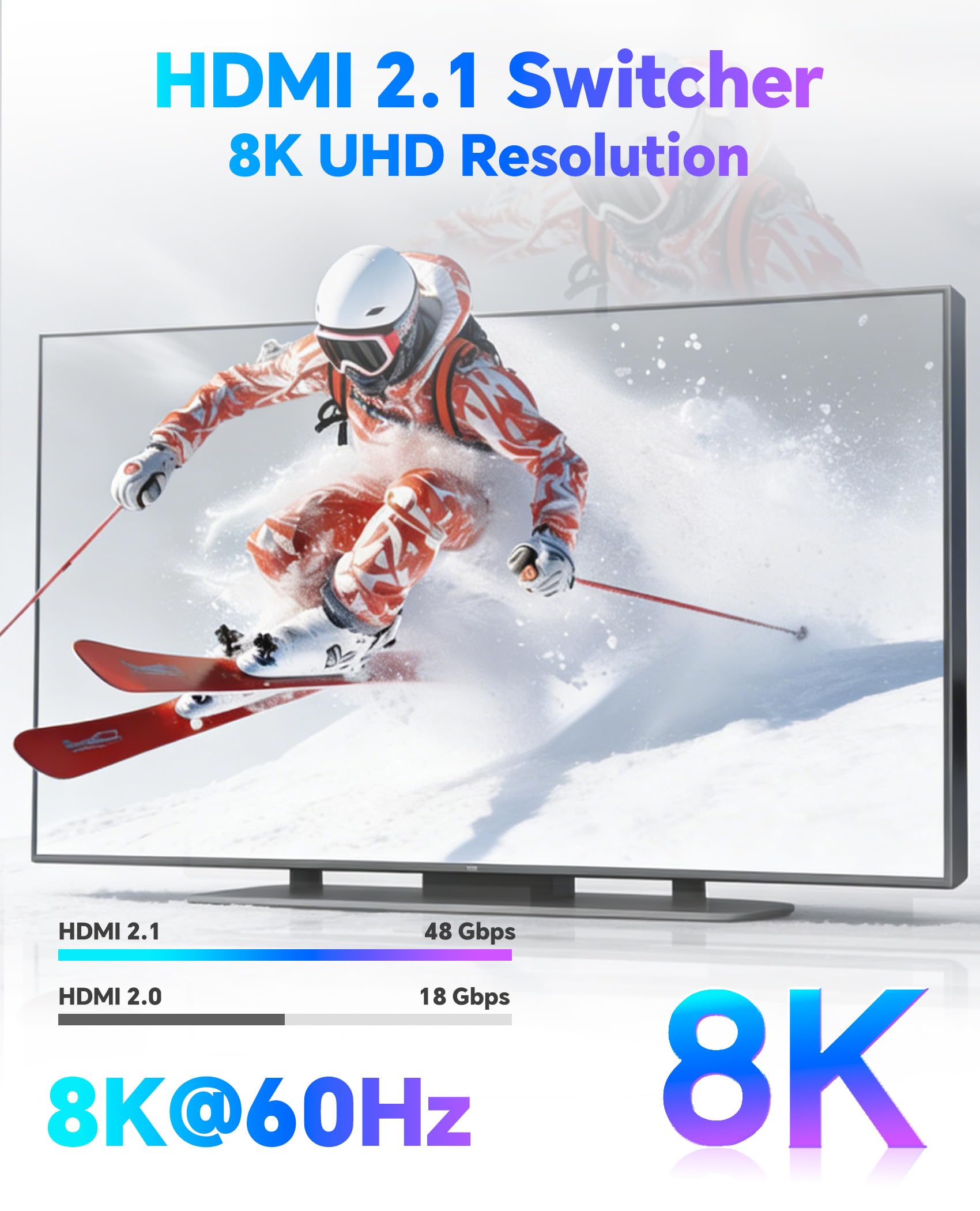 Conmutador HDMI 8K 4K 120Hz – 5 en 1 salida HDMI Splitter Switcher 8K @60Hz 4K @120Hz con control remoto 3D HDR10+ HDCP 2.3 CEC, uso para PS5/4/3, Xbox DVD Player Fire Stick Roku TV PC Nintendo Switch