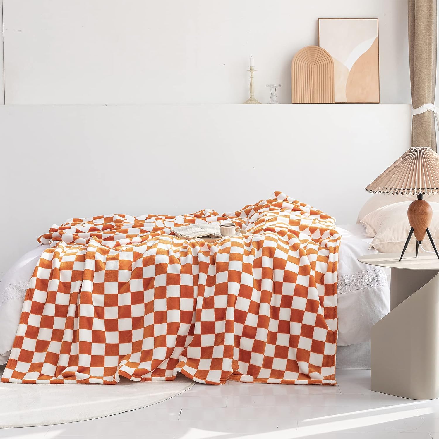 LOMAO Throw Blankets Flannel Blanket with Checkerboard Grid Pattern Soft Throw Blanket for Couch, Bed, Sofa Luxurious Warm and Cozy for All Seasons (Orange, 40"x60") - Image 7