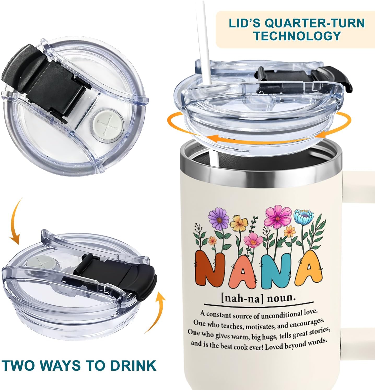 Nana Gift from Grandkids, Grandchildren - Best Nana Ever Cup - Christmas Gift, Birthday Gift Ideas for Grandma 40Oz Tumbler With Handle - Image 3