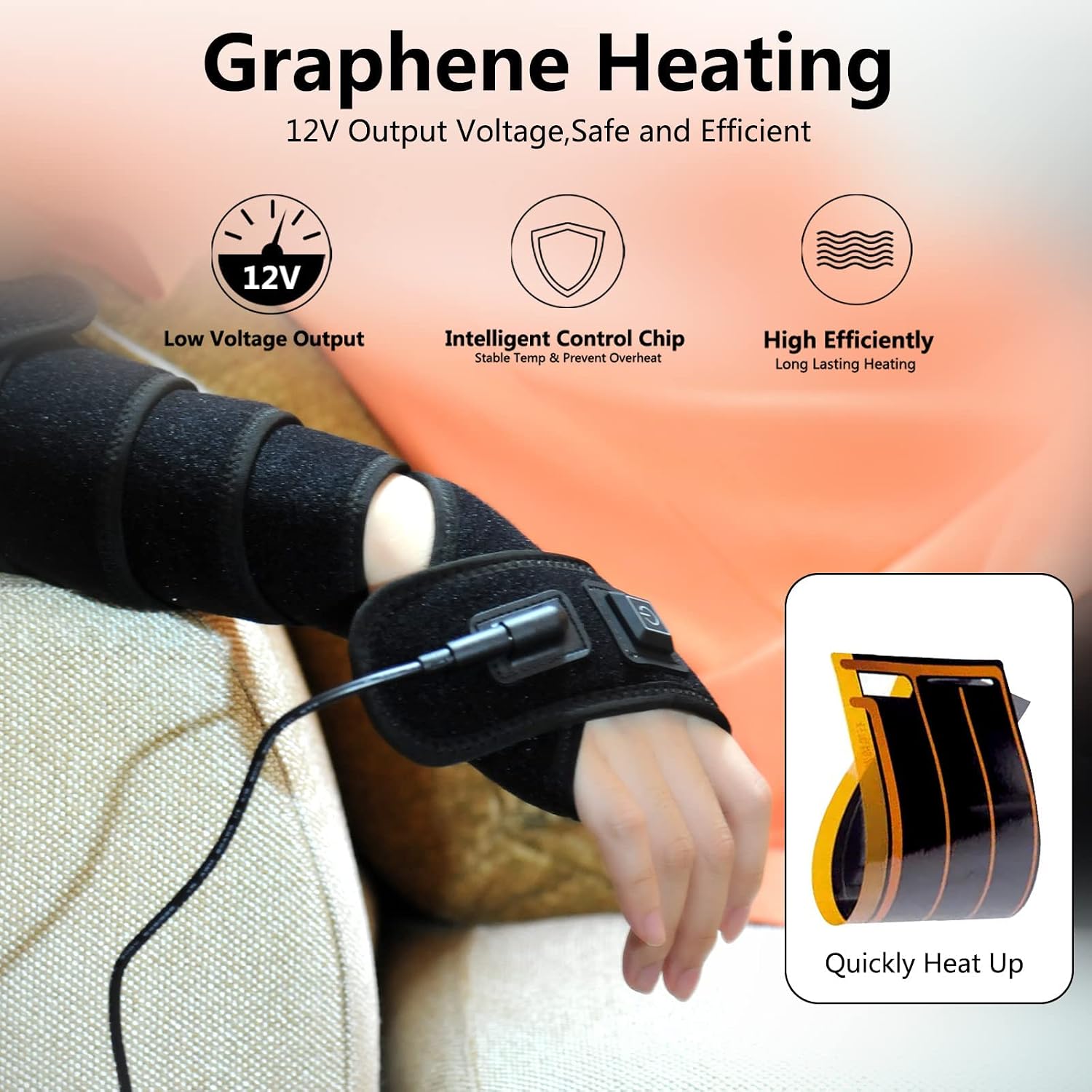 NAJOFAN Extra Long 59 X 2.4" Heating Pad for Pain Relief,Heated Wrap for Wrist Arm Ankle Elbow and Leg,3 Heat Settings 5 Hours Auto-Off, Black