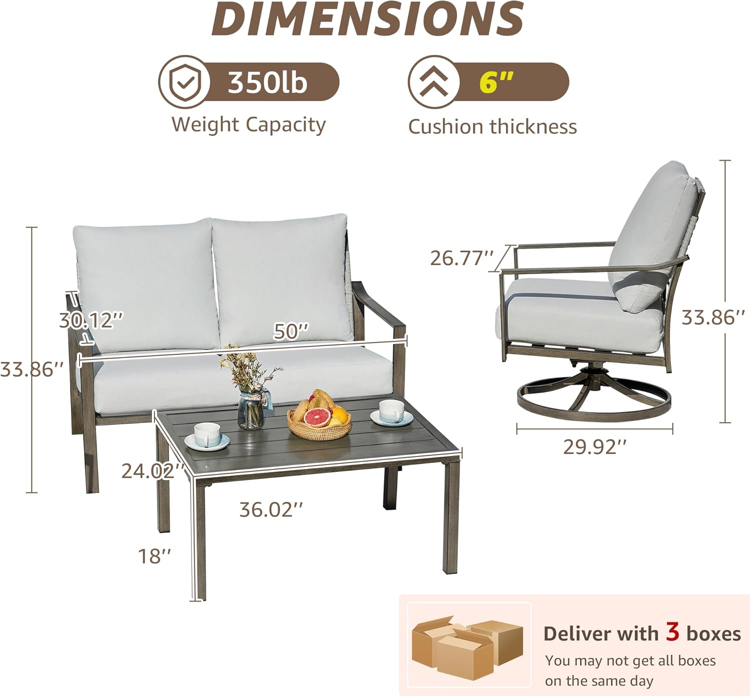NATURAL EXPRESSIONS Patio Furniture Set,4 Piece Outdoor Conversation Metal Swivel Rocking Chairs Set with Hand-Woven Rope High Back,Sturdy Hand Brushed Wood Grain Finish Frame,6" Cushions for Yard
