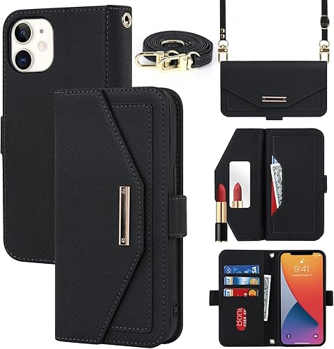Jaorty Funda para iPhone 1212 Pro para mujer con tarjetero, funda para iPhone 12 con correa, funda cruzada con ranuras para tarjetas de crédito,