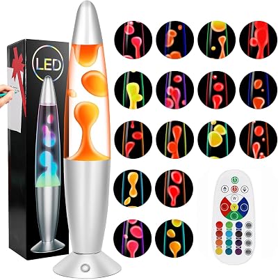 Liquid Motion Lamp with Remote Control 13.5in, 17 Color Changing LED Night Light for Bedroom Decoration, White Water White Wax Bubble Sensor Lamp for Kids Thanksgiving Day Gift