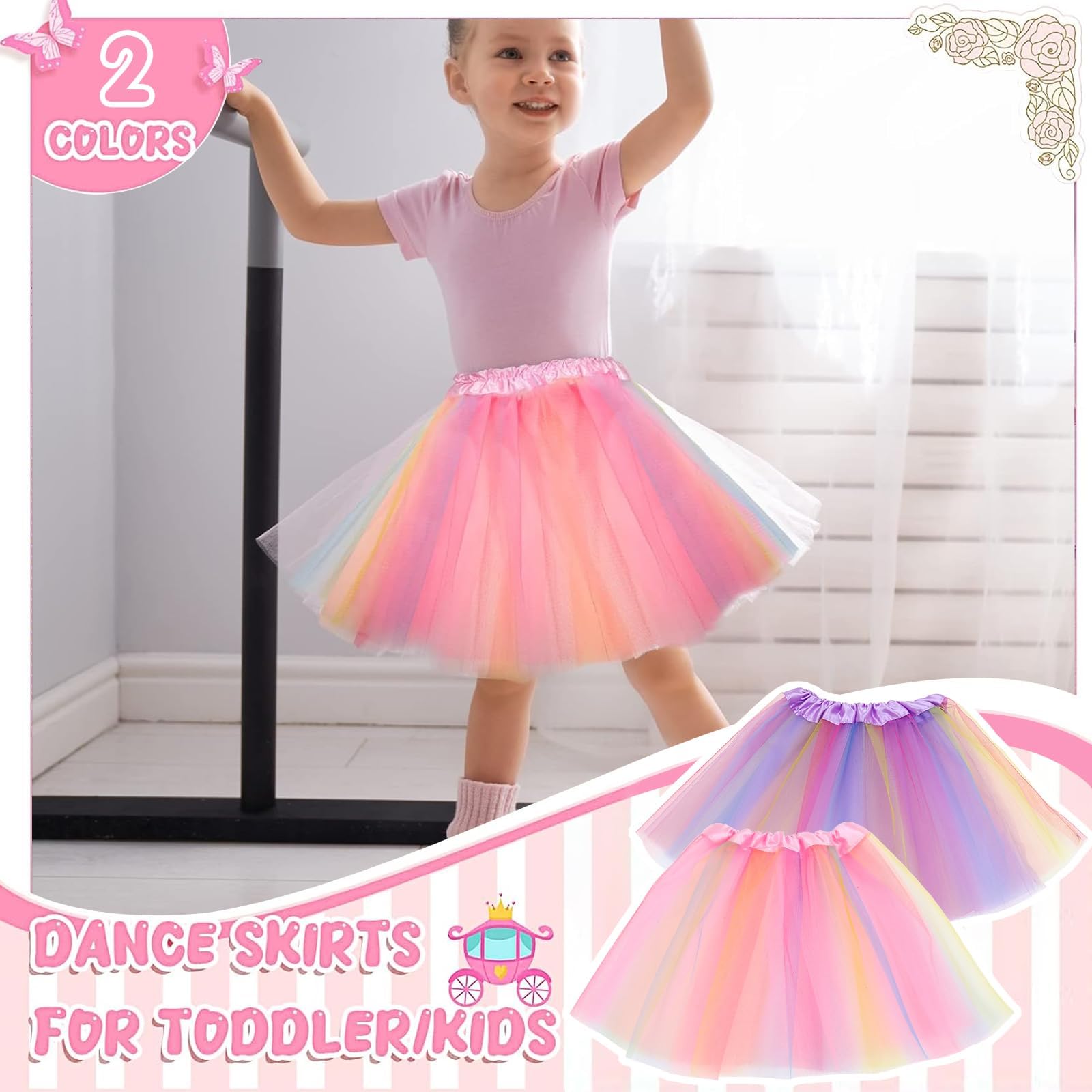 Falda de Tutú para Niñas, 2 Piezas, Vestido Corto de Baile Colorido Princesa