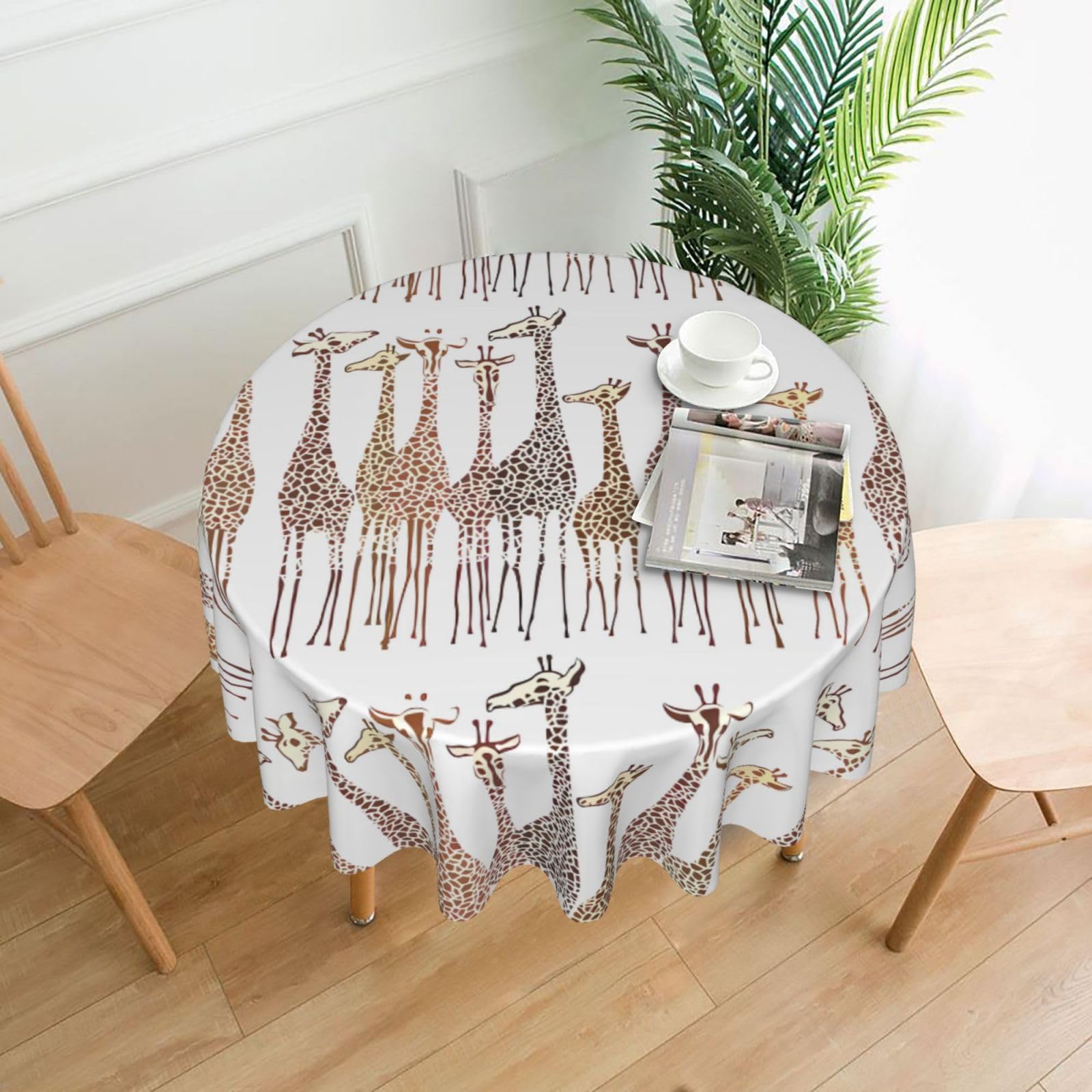 YYHHAOFA Cute Wild Cartoon Giraffes Prints 60in Round Decorative Tablecloth – High-Grade Polyester Throw Cover for Dining, Parties, and Outdoor Events