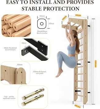 Multi-Function Gymnastics Swedish Ladder,Wall Mounted Wooden Gymnastics Bar,Indoor Home Gym for Kids & Adults
