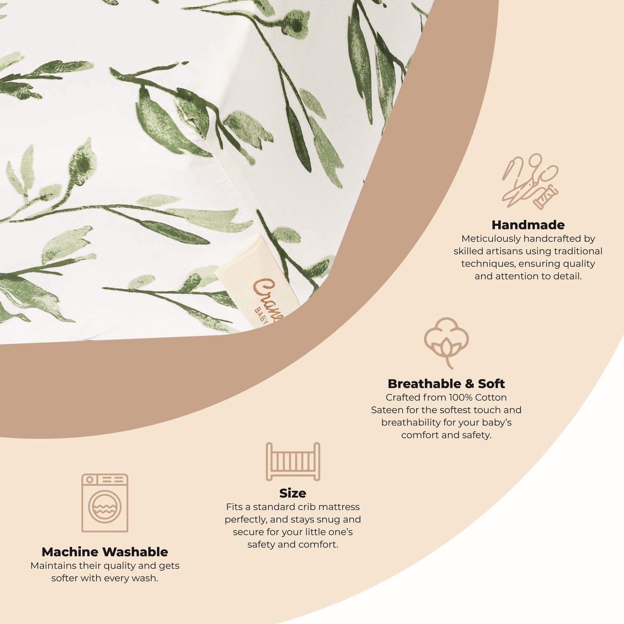 Parker Leaf Fitted Crib Fitted Sheet, Natural - Image 2
