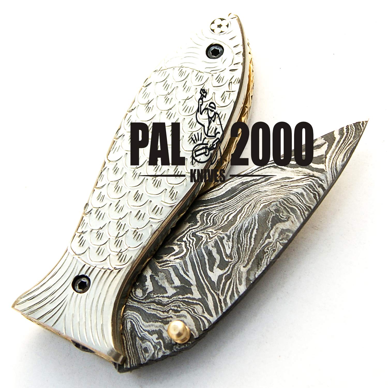 PAL 2000 Coltello fatto a mano in acciaio damascato con fodero Coltello da collezione - Coltello da cucina - Coltello da collezione - Coltello da regalo 9516