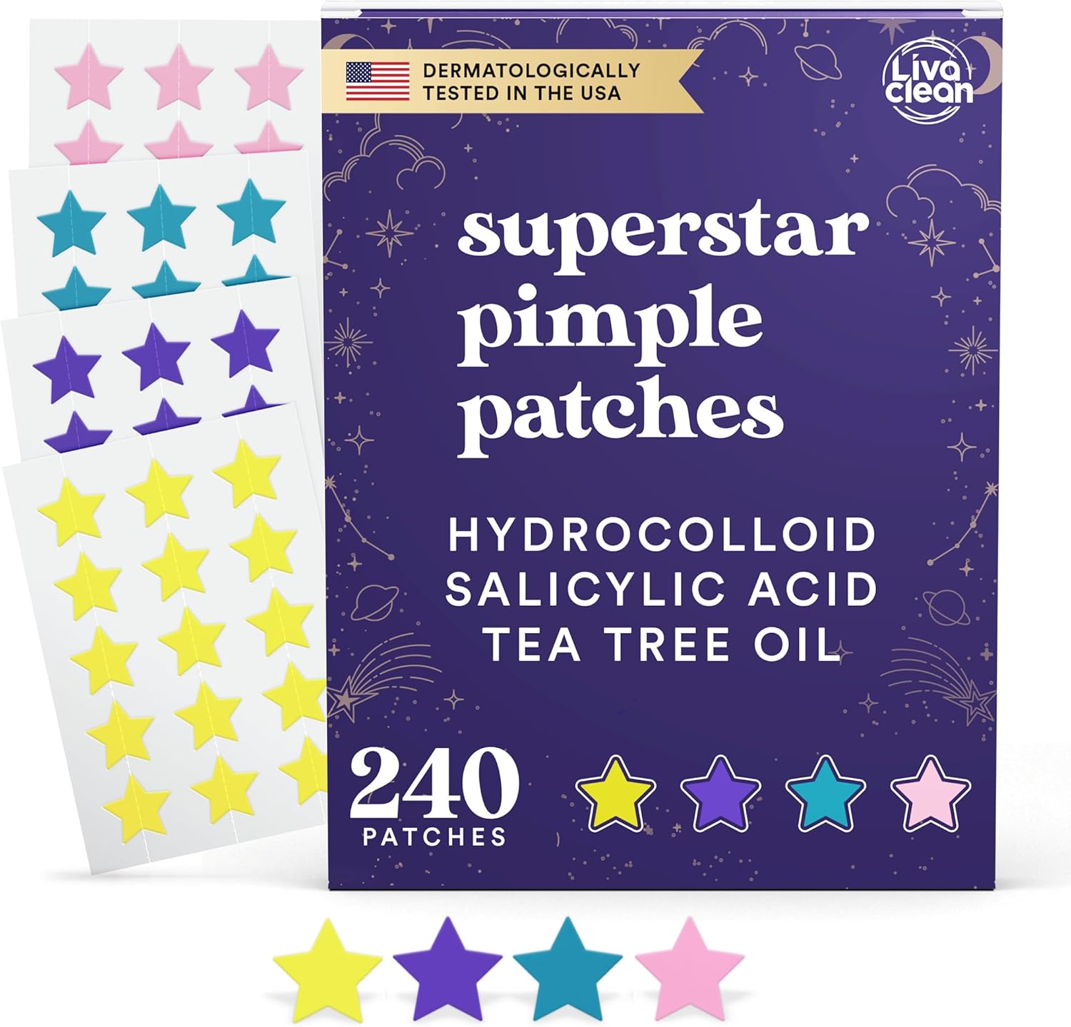 LivaClean 240 CT Mixed Superstar Patches Yellow Star Pimple Patch