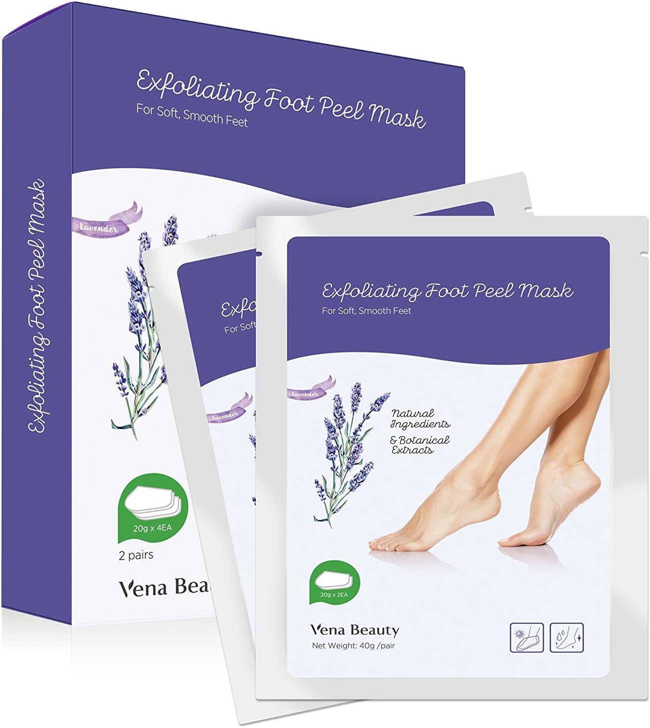 Vena Beauty 2 Pairs Exfoliating Foot Peel Mask Lavender