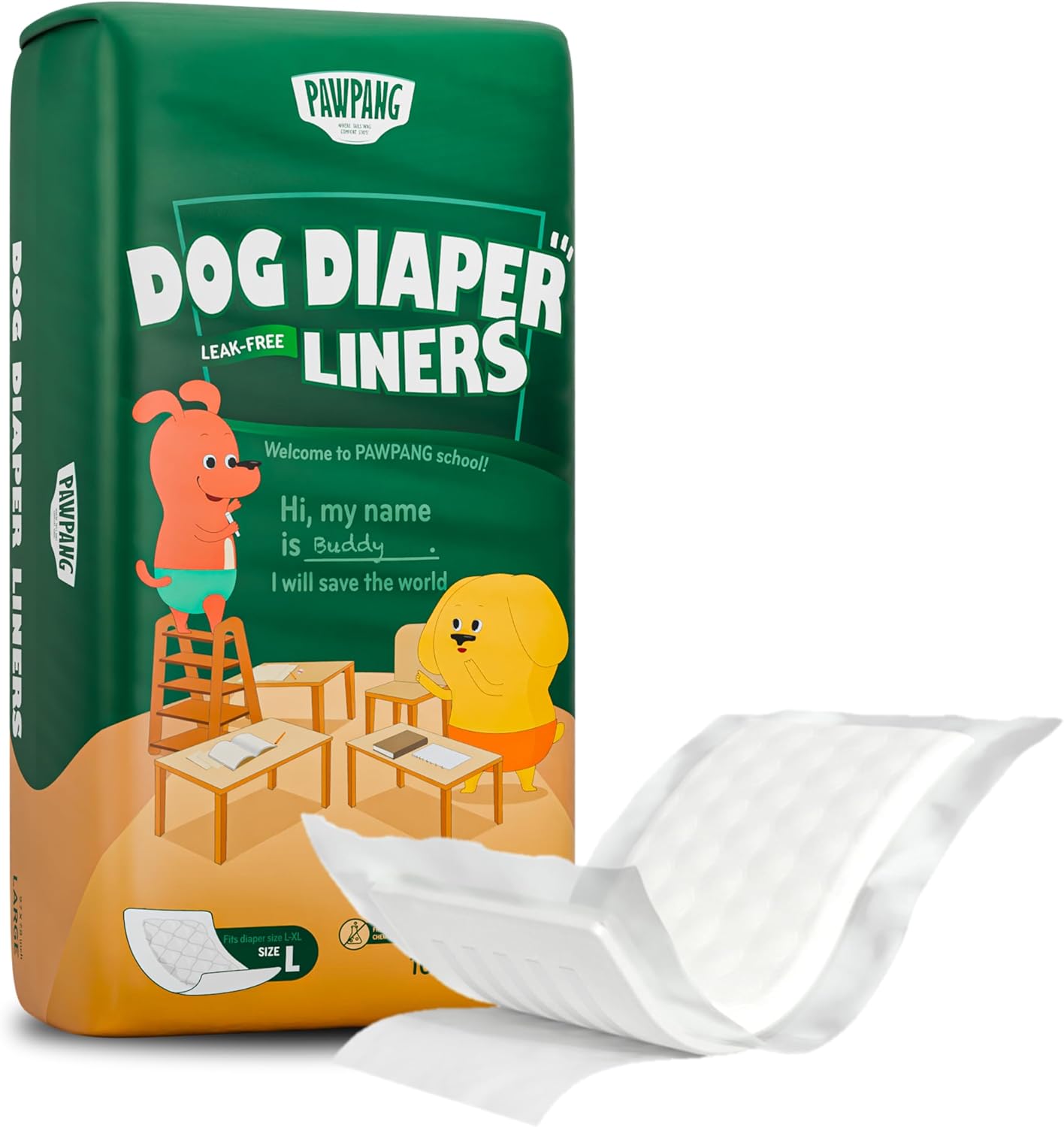 PAWPANG Disposable Dog Diaper Liners Booster Pads for Male & Female Dogs, 100ct, 4 Sizes Options, Doggie Diaper Inserts fit Most Types of Dog Diapers - Pet Belly Bands & Male Wraps (Large (100 ct)) Large (100 Pads)