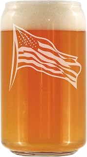 American Flag Beer Can Pint Glass - Patriotic Gift for American Men & Women - 16 oz Drinking Glasses