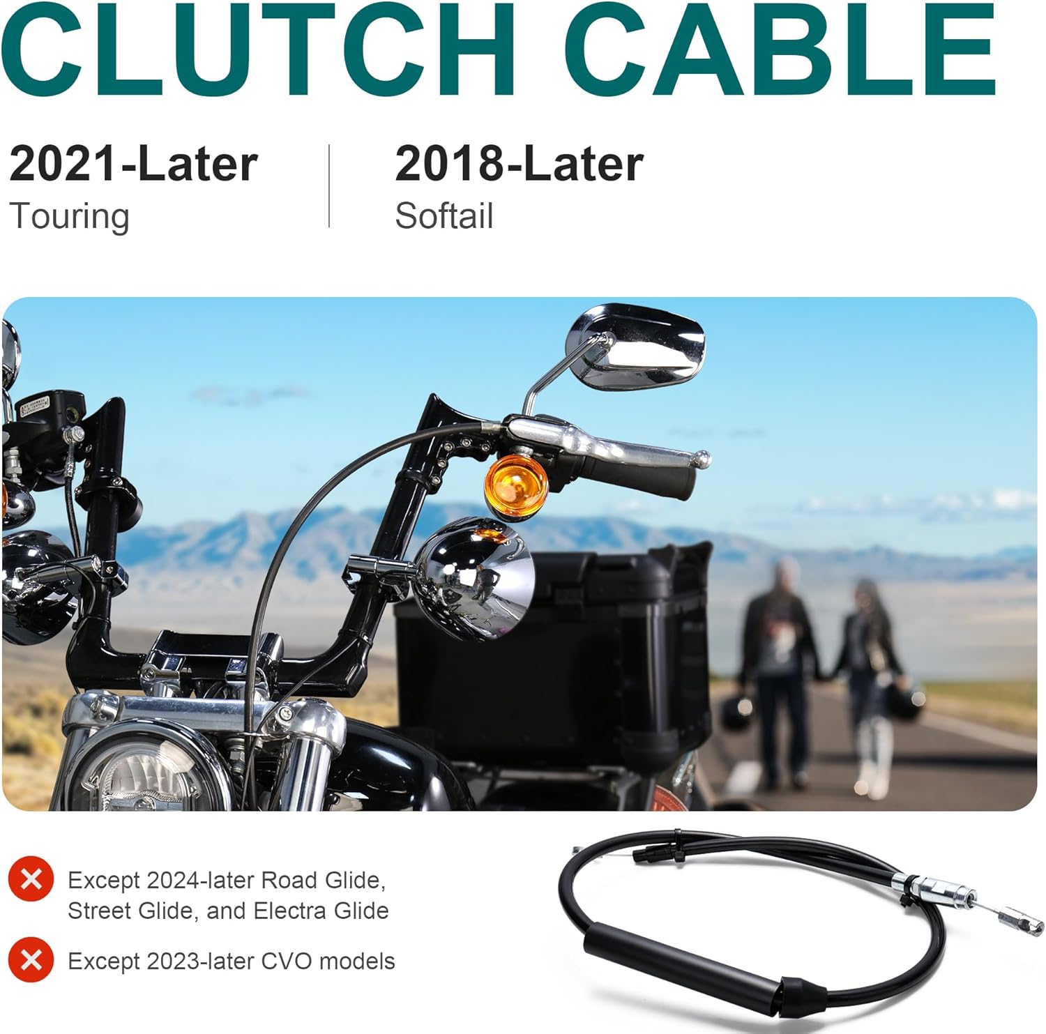 MoKitDora 41.5" Upper Clutch Cable Extension for 2018-later Harley Softail and 2021-later Touring Street Electra Road Glide King, Black