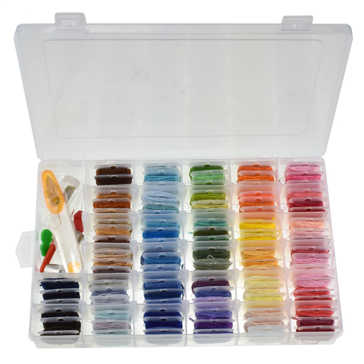 Kit di Accessori per Filo da Ricamo a Punto Croce in 100 Colori con Scatola portaoggetti per Organizer Set per Ricamo a Punto Croce