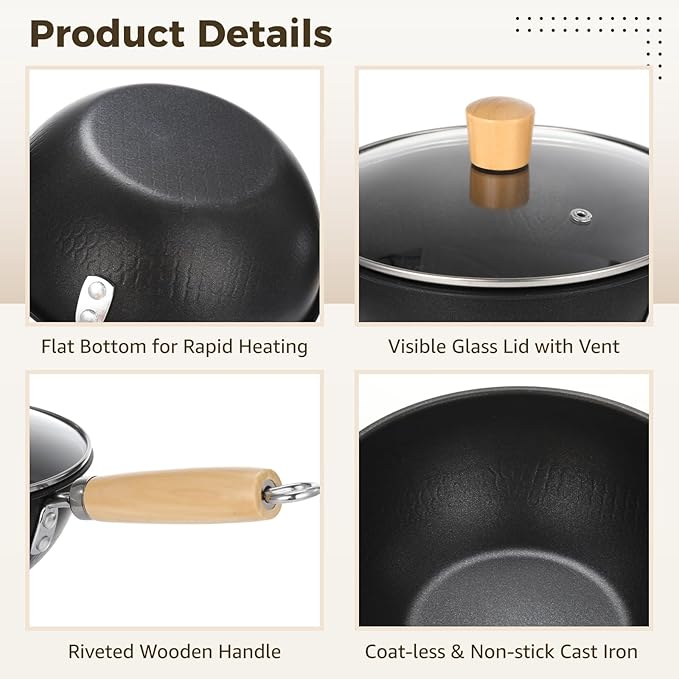 Sartén Wok Pequeña con Tapa, 8 pulgadas Antiadherente, Aluminio miniatura 4