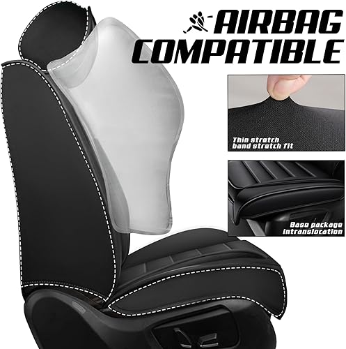Miniatura 4 de Funda de asiento para Nissan Murano 2003-2026, protector de asiento de cuero impermeable compatible con bolsa de aire (par delantero, negro clásico)