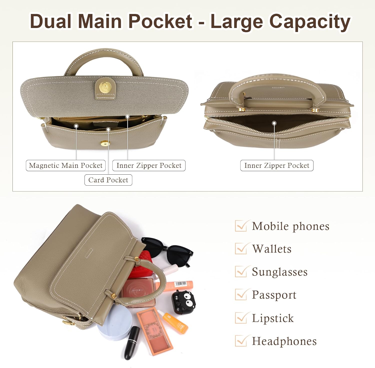 Satchel Purses for Women, Genuine Leather Crossbody Bags Large Women's Satchel Handbags with Adjustable Straps - Image 5