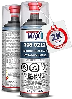 SprayMax 2K Topcoat Hot Rod Satin Black | 2K Automotive Satin Black Spray Paint for Cars, Metal & Plastic | Durable Semi-Gloss Finish, Chemical & Weather Resistant | Professional Grade 12 oz