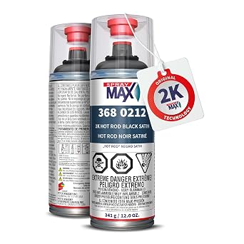 SprayMax 2K Topcoat Hot Rod Satin Black | 2K Automotive Satin Black Spray Paint for Cars, Metal & Plastic | Durable Semi-Gloss Finish, Chemical & Weather Resistant | Professional Grade 12 oz