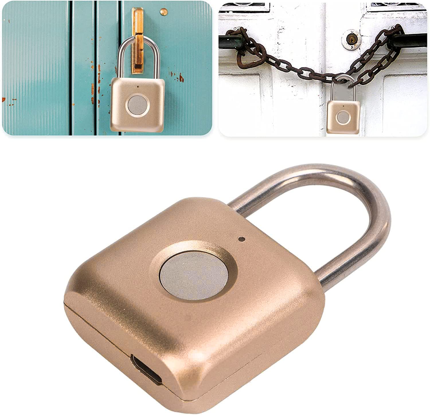 Cadenas à empreintes digitales eLinkSmart - Cadenas à combinaison - Serrure de casier de gym sans clé - Couleur dorée - Serrure à empreinte digitale biométrique en métal - Cadenas numérique pour
