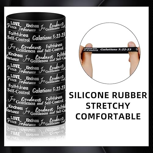 Miniatura 4 de Huquary Juego de 48 pulseras de silicona inspiradoras de las Escrituras religiosas, amor religioso, alegría, paz, paciencia, pulsera motivacional