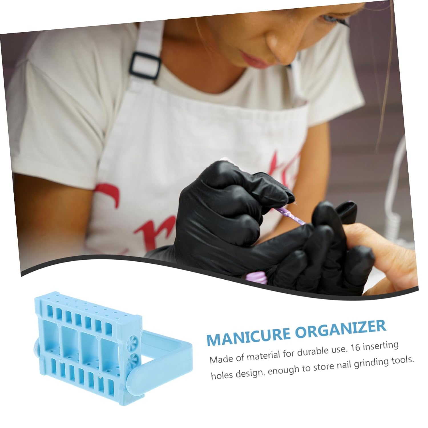 16holes Light Blue Nail Grinding Head Holder Slots Portable Storage Box for Manicure Tools Nail Art Organizer for Professional and Home Use