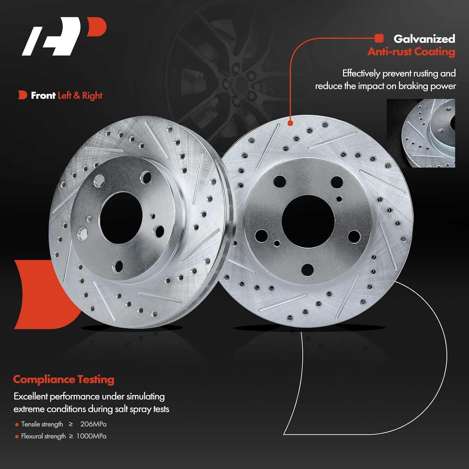 A-Premium 10.03 inch (254.8mm) Front Drilled and Slotted Disc Brake Rotors Compatible with Select Toyota Models - Camry 1992-2001, 2.2L, 2-PC Set