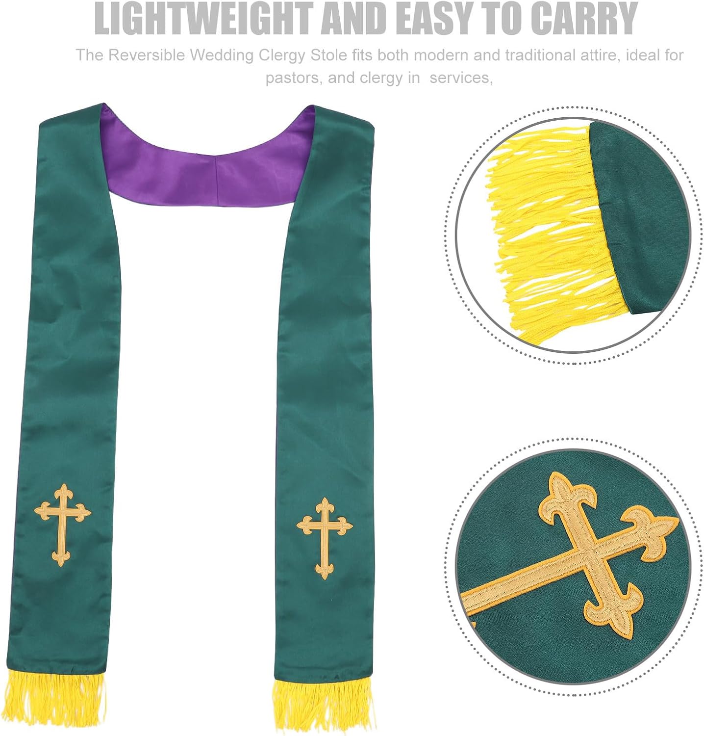 Wedding Clergy Stole Easy Care and Comfortable with Embroidered Cross Reversible Satin Material Elegant Embroidery and Unique Tassel Design for Priests and Clergy for Church