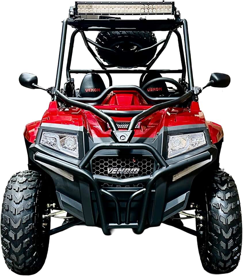 Armored UTV SSR 170RS Utility Vehicle, 2-Seater, 200cc Automatic + Reverse with Cargo Bed LED Headlights Spare Wheel, DF200GKV Work Truck Backyard Use On The Farm (Red)